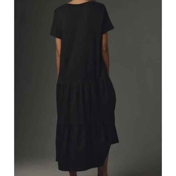 Farm Rio for Anthropologie Tiered T-Shirt Amo Maxi Dress Size Medium Black - Picture 3 of 14